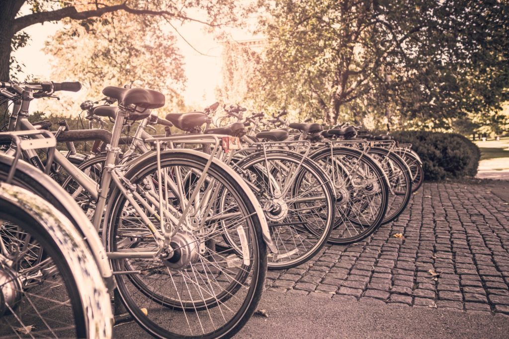 Row of bicycles in town