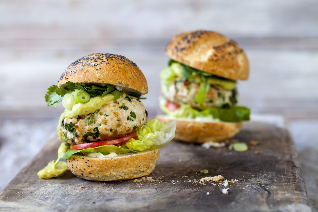 Turkey Burgers with Pea Guacamole