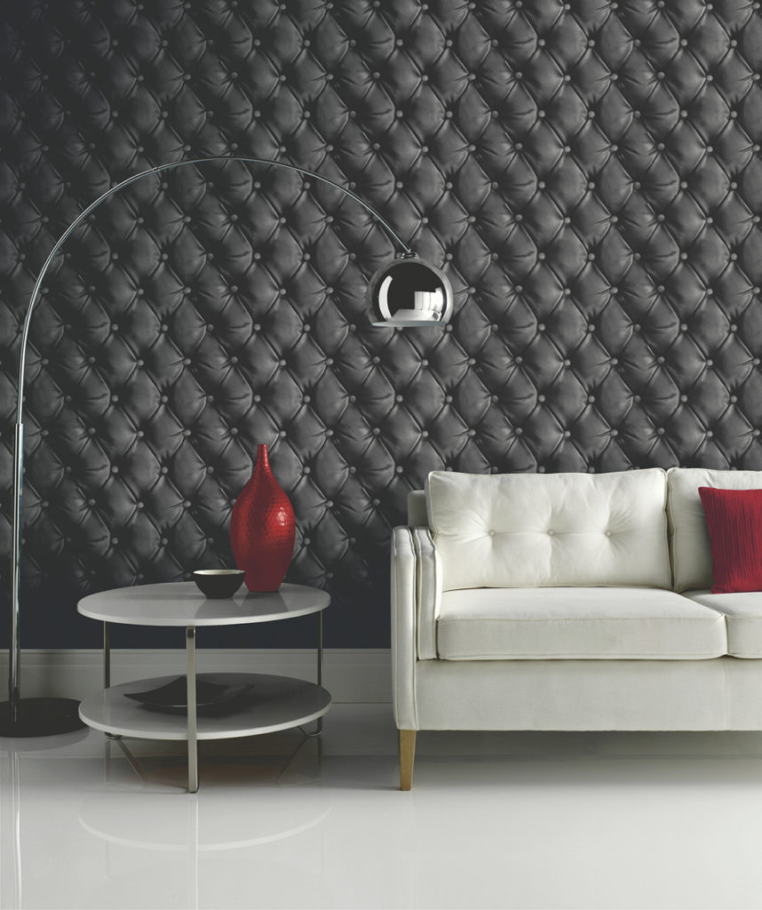 Arthouse Desire Faux Leather Cushioned Wallpaper - Black