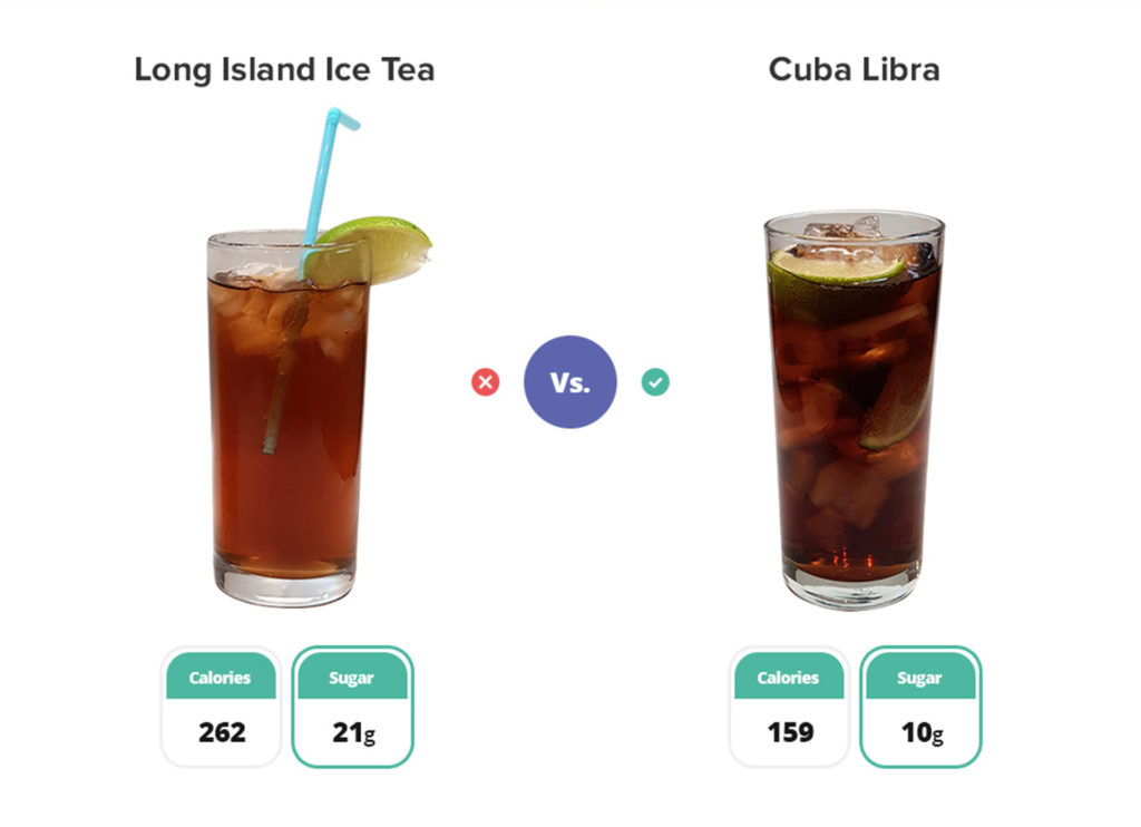 Long island tea cocktail and a cuba libra