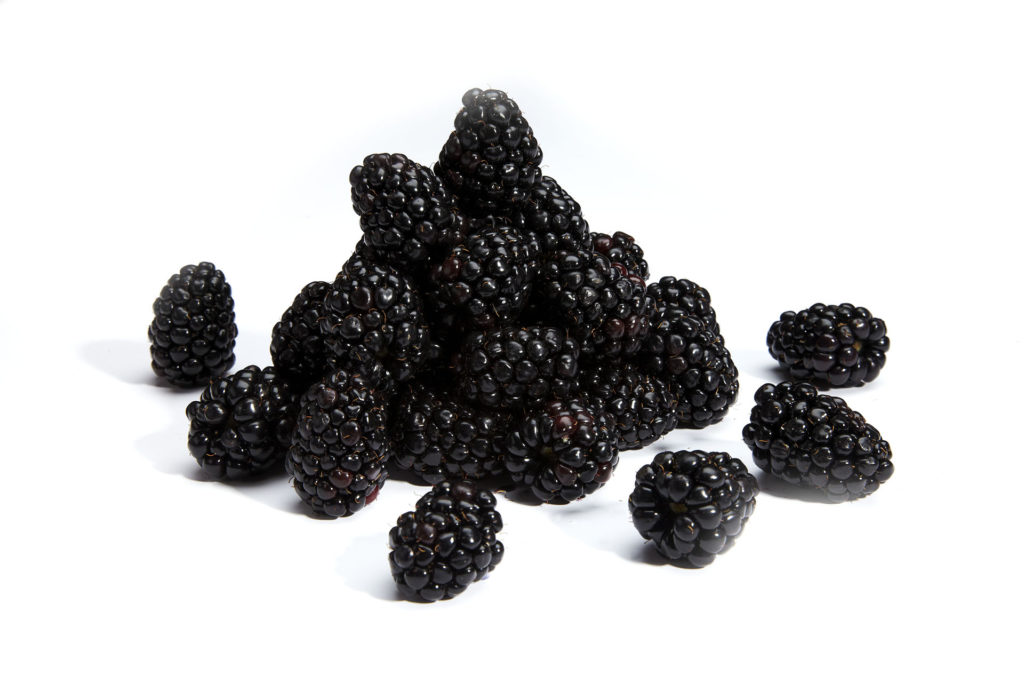 Pile of blackberries on white background