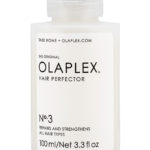 Olaplex No 3, plain black capitals on white label, small translucent plastic bottle