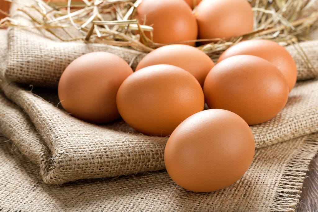 Eggs lying on hessian sack