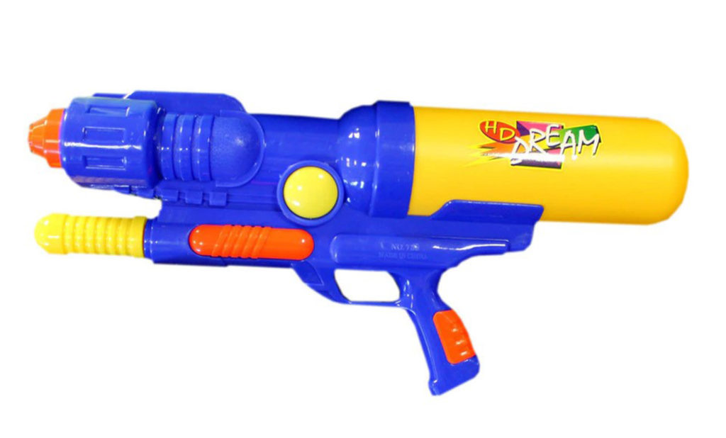 Large blue and yellow plastic pump action water gun