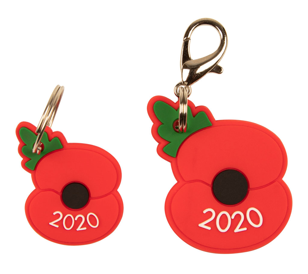 Poppy tag and charm with 2020 logo and hanging clips