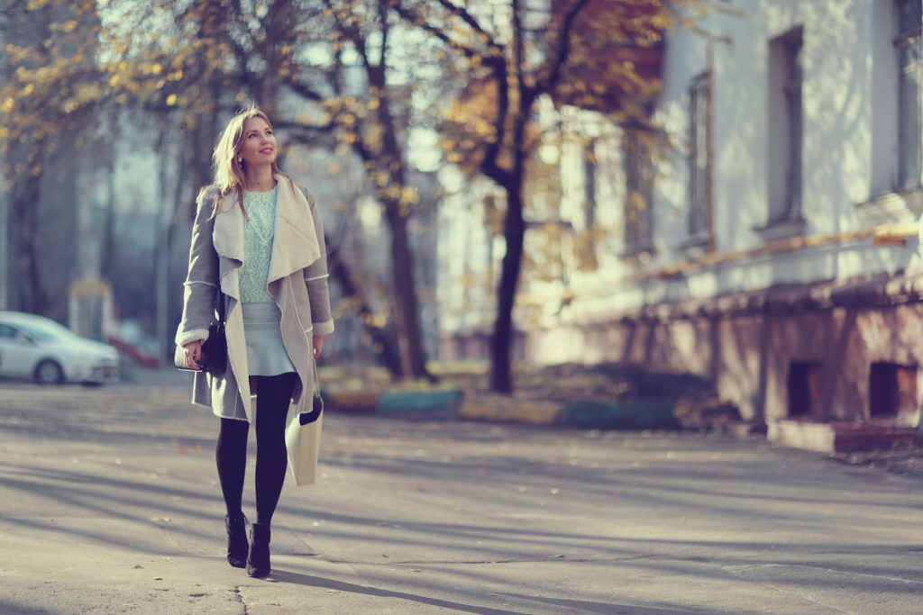 Autumn portrait of happy girl on a walk; 