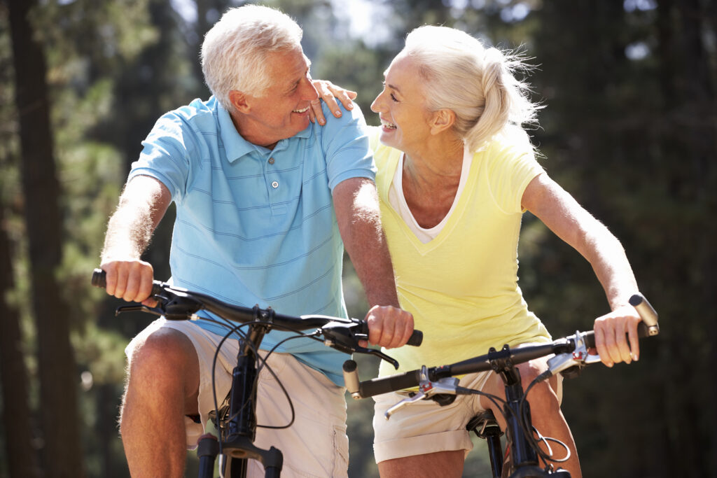 Senior couple on country bike ride; 
